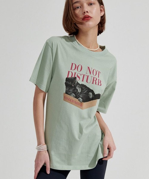 WONDER VISITOR（ワンダービジター）の「WONDER VISITOR／BoxCat overfit T　2276916（Tシャツ/カットソー・レディース・ホワイト/セージグリーン・FREE）」の4枚目の写真