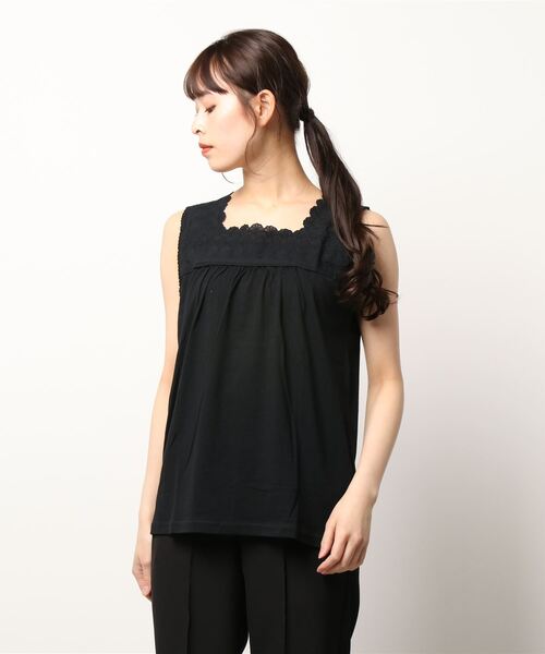 Samansa Mos2（サマンサ モスモス）の「スクエアレースノースリーブ（Tシャツ/カットソー・レディース・ブラック/ベージュ/オフホワイト/キナリ・ﾌﾘ-）」の3枚目の写真