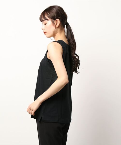Samansa Mos2（サマンサ モスモス）の「スクエアレースノースリーブ（Tシャツ/カットソー・レディース・ブラック/ベージュ/オフホワイト/キナリ・ﾌﾘ-）」の6枚目の写真