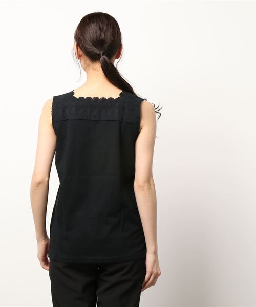 Samansa Mos2（サマンサ モスモス）の「スクエアレースノースリーブ（Tシャツ/カットソー・レディース・ブラック/ベージュ/オフホワイト/キナリ・ﾌﾘ-）」の5枚目の写真