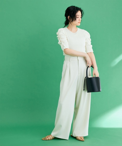 ADAM ET ROPE'（アダムエロペ）の「パフショルダーリブプルオーバー（Tシャツ/カットソー・レディース・ブラック/ピンク/ライトグリーン/キナリ・FREE）」の8枚目の写真