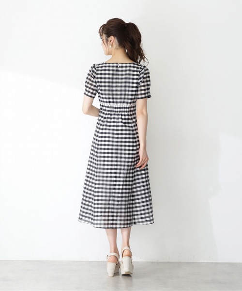プロポーションボディドレッシングホワイトチェック柄 半袖ワンピース PROPORTION BODY DRESSING（プロポーションボディドレッシング