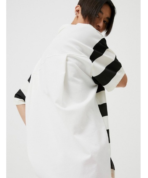 ESC STUDIO（イーエスシースタジオ）の「【ESC STUDIO/イーエスシースタジオ】stripe short sleeve polor shirt/ストライプ 半袖 ポロシャツ オーバーサイズ ボーダーポロシャツ（ポロシャツ・メンズ・ブラック/グレー・ONE SIZE）」の11枚目の写真