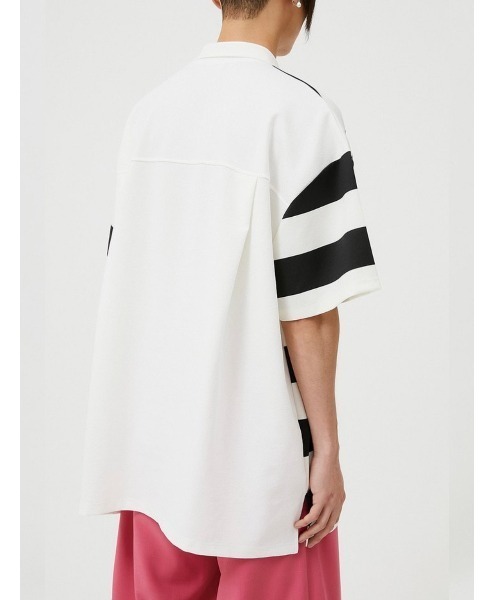 ESC STUDIO（イーエスシースタジオ）の「【ESC STUDIO/イーエスシースタジオ】stripe short sleeve polor shirt/ストライプ 半袖 ポロシャツ オーバーサイズ ボーダーポロシャツ（ポロシャツ・メンズ・ブラック/グレー・ONE SIZE）」の3枚目の写真