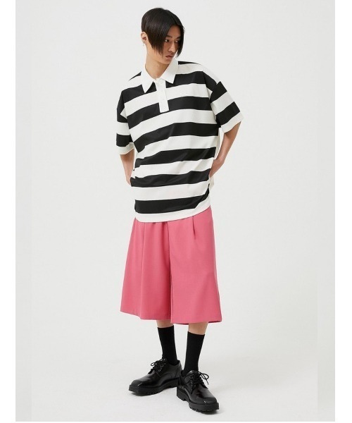 ESC STUDIO（イーエスシースタジオ）の「【ESC STUDIO/イーエスシースタジオ】stripe short sleeve polor shirt/ストライプ 半袖 ポロシャツ オーバーサイズ ボーダーポロシャツ（ポロシャツ・メンズ・ブラック/グレー・ONE SIZE）」の9枚目の写真