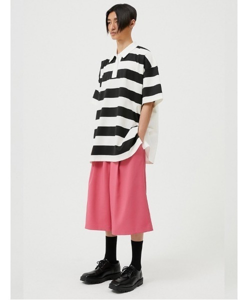 ESC STUDIO（イーエスシースタジオ）の「【ESC STUDIO/イーエスシースタジオ】stripe short sleeve polor shirt/ストライプ 半袖 ポロシャツ オーバーサイズ ボーダーポロシャツ（ポロシャツ・メンズ・ブラック/グレー・ONE SIZE）」の17枚目の写真