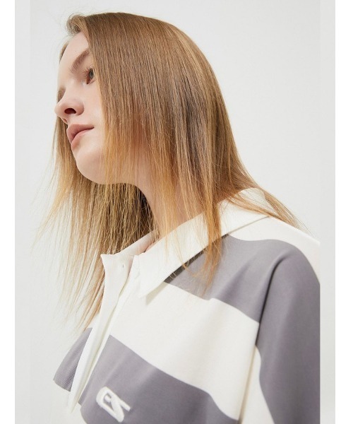 ESC STUDIO（イーエスシースタジオ）の「【ESC STUDIO/イーエスシースタジオ】stripe short sleeve polor shirt/ストライプ 半袖 ポロシャツ オーバーサイズ ボーダーポロシャツ（ポロシャツ・メンズ・ブラック/グレー・ONE SIZE）」の15枚目の写真