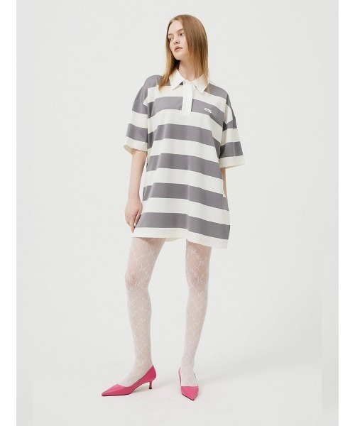 ESC STUDIO（イーエスシースタジオ）の「【ESC STUDIO/イーエスシースタジオ】stripe short sleeve polor shirt/ストライプ 半袖 ポロシャツ オーバーサイズ ボーダーポロシャツ（ポロシャツ・メンズ・ブラック/グレー・ONE SIZE）」の18枚目の写真