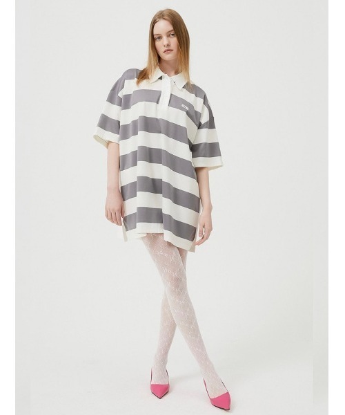 ESC STUDIO（イーエスシースタジオ）の「【ESC STUDIO/イーエスシースタジオ】stripe short sleeve polor shirt/ストライプ 半袖 ポロシャツ オーバーサイズ ボーダーポロシャツ（ポロシャツ・メンズ・ブラック/グレー・ONE SIZE）」の6枚目の写真