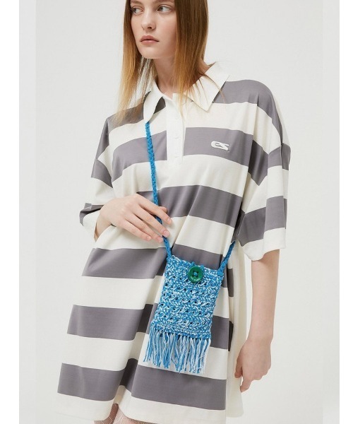 ESC STUDIO（イーエスシースタジオ）の「【ESC STUDIO/イーエスシースタジオ】stripe short sleeve polor shirt/ストライプ 半袖 ポロシャツ オーバーサイズ ボーダーポロシャツ（ポロシャツ・メンズ・ブラック/グレー・ONE SIZE）」の12枚目の写真