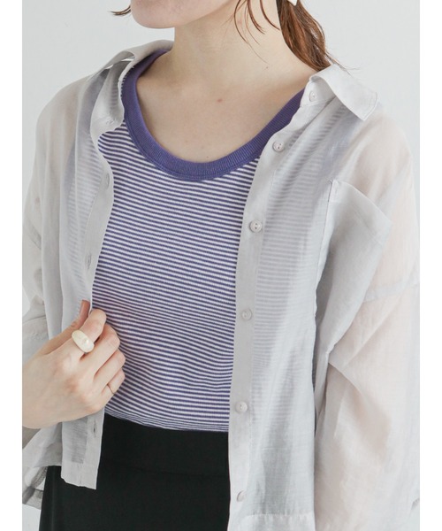 ehka sopo（エヘカソポ）の「細ボーダーリンガータンクトップ（タンクトップ・レディース・グリーン/パープル/ブラウン/ブラック・ﾌﾘ-）」の4枚目の写真