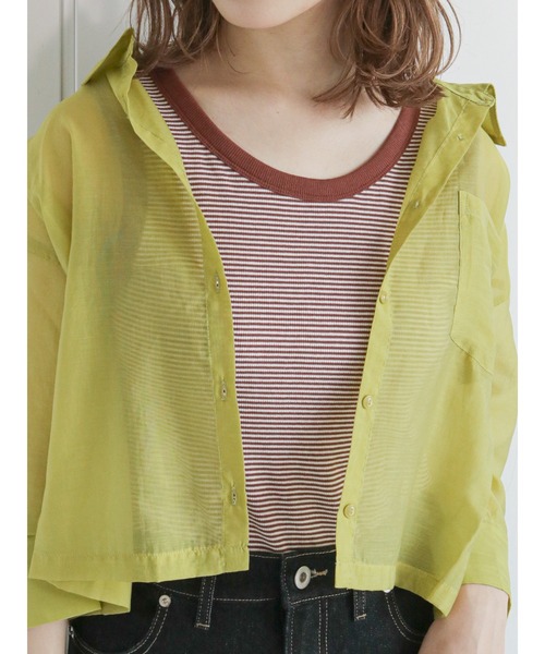 ehka sopo（エヘカソポ）の「細ボーダーリンガータンクトップ（タンクトップ・レディース・グリーン/パープル/ブラウン/ブラック・ﾌﾘ-）」の3枚目の写真