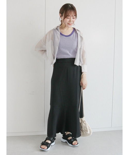 ehka sopo（エヘカソポ）の「細ボーダーリンガータンクトップ（タンクトップ・レディース・グリーン/パープル/ブラウン/ブラック・ﾌﾘ-）」の9枚目の写真