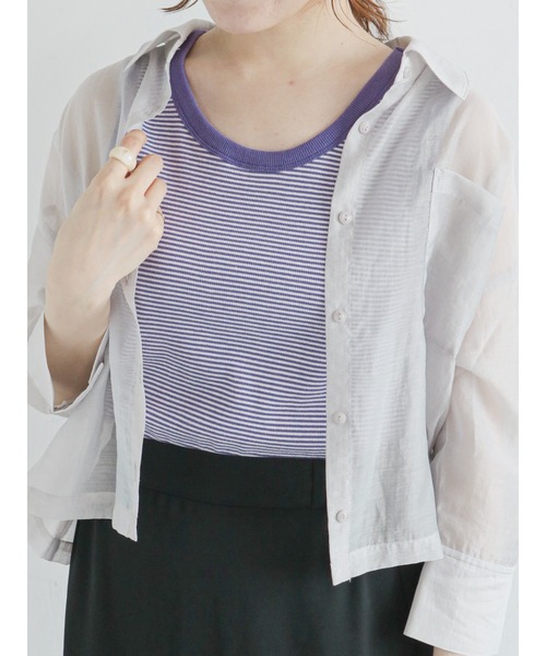 ehka sopo（エヘカソポ）の「細ボーダーリンガータンクトップ（タンクトップ・レディース・グリーン/パープル/ブラウン/ブラック・ﾌﾘ-）」の5枚目の写真