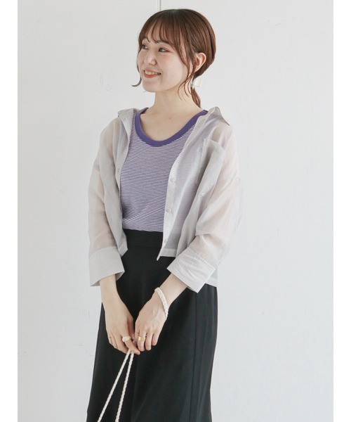 ehka sopo（エヘカソポ）の「細ボーダーリンガータンクトップ（タンクトップ・レディース・グリーン/パープル/ブラウン/ブラック・ﾌﾘ-）」の7枚目の写真