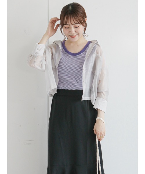 ehka sopo（エヘカソポ）の「細ボーダーリンガータンクトップ（タンクトップ・レディース・グリーン/パープル/ブラウン/ブラック・ﾌﾘ-）」の8枚目の写真