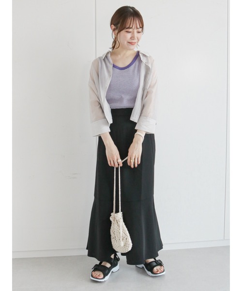 ehka sopo（エヘカソポ）の「細ボーダーリンガータンクトップ（タンクトップ・レディース・グリーン/パープル/ブラウン/ブラック・ﾌﾘ-）」の10枚目の写真