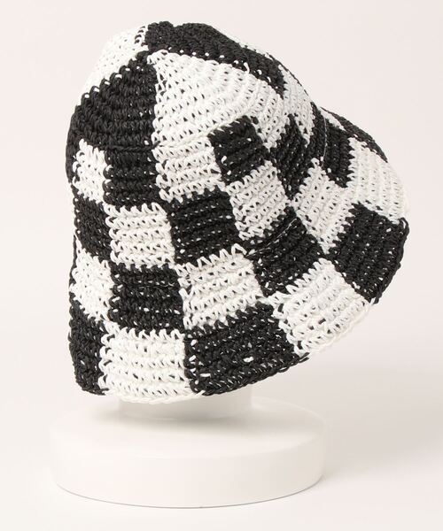 SPINNS（スピンズ）の「チェックデザイン ストローハット（ハット・レディース・ベージュ/ホワイト・ONESIZE）」の7枚目の写真