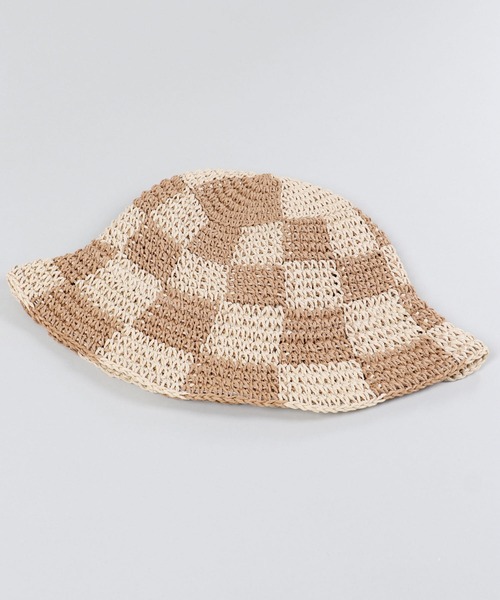 SPINNS（スピンズ）の「チェックデザイン ストローハット（ハット・レディース・ベージュ/ホワイト・ONESIZE）」の12枚目の写真