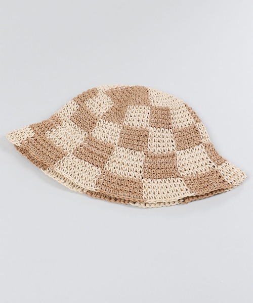 SPINNS（スピンズ）の「チェックデザイン ストローハット（ハット・レディース・ベージュ/ホワイト・ONESIZE）」の13枚目の写真