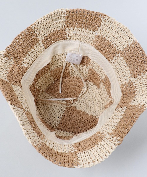 SPINNS（スピンズ）の「チェックデザイン ストローハット（ハット・レディース・ベージュ/ホワイト・ONESIZE）」の10枚目の写真