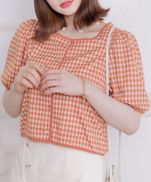 ems excite(エムズエキサイト)の「スクエアギンガムCT(Tシャツ/カットソー・レディース・ホワイト系その他/オレンジ系その他2/グリーン系その他2・FREE)」の3枚目の写真