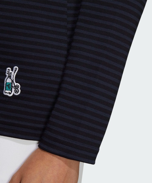 未使用 アディダス ゴルフ モックネック ボーダー カットソー Tシャツ セール】PLAY GREEN マイクロボーダー 長袖モックネックシャツ