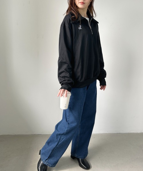 CLEA(クレア)の「ワンポイント刺繍ロゴポケット付きハーフジップスウェット(スウェット・レディース・ブラック/グレー・FREE)」の11枚目の写真