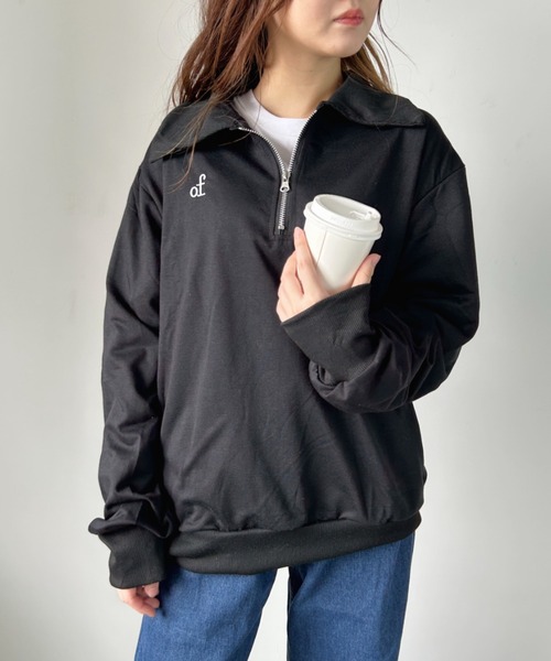 CLEA(クレア)の「ワンポイント刺繍ロゴポケット付きハーフジップスウェット(スウェット・レディース・ブラック/グレー・FREE)」の7枚目の写真