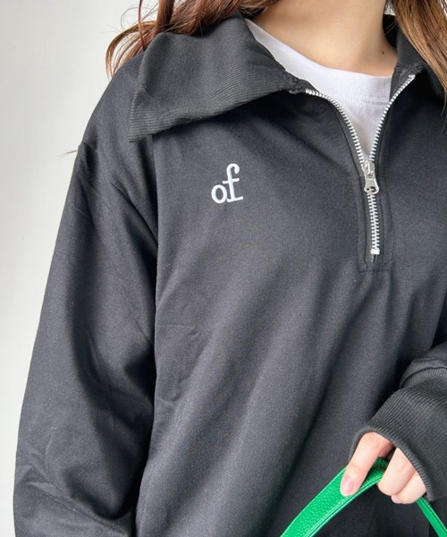 CLEA(クレア)の「ワンポイント刺繍ロゴポケット付きハーフジップスウェット(スウェット・レディース・ブラック/グレー・FREE)」の13枚目の写真
