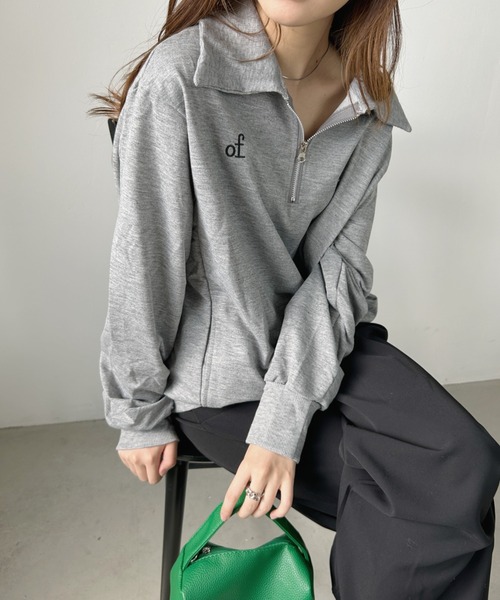 CLEA(クレア)の「ワンポイント刺繍ロゴポケット付きハーフジップスウェット(スウェット・レディース・ブラック/グレー・FREE)」の10枚目の写真