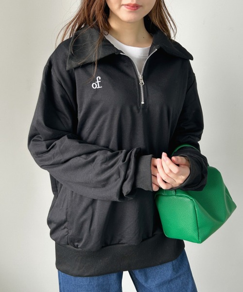 CLEA(クレア)の「ワンポイント刺繍ロゴポケット付きハーフジップスウェット(スウェット・レディース・ブラック/グレー・FREE)」の14枚目の写真