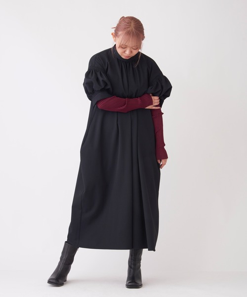 ランバンオンブルー長袖フレアロングワンピース LANVIN en Bleu（ランバンオンブルー）の「ウォームクロスコクーン