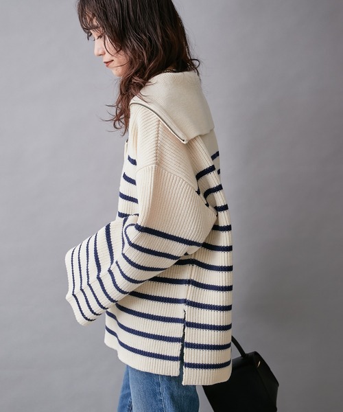 CIAOPANIC TYPY(チャオパニックティピー)の「【willow】ボーダーセーラーZIPプルオーバー(ニット/セーター・レディース・オレンジ/グリーン/ピンク/ブラック・ONE SIZE)」の7枚目の写真