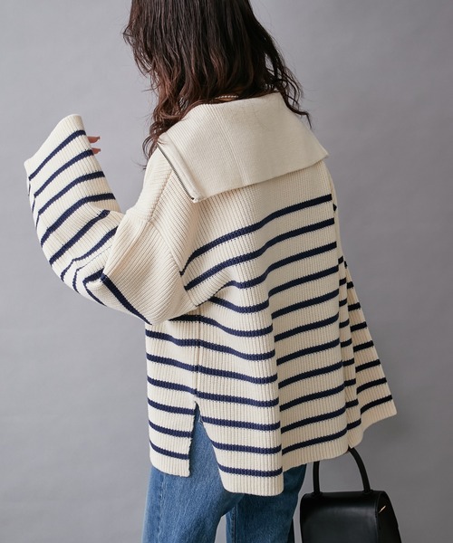 CIAOPANIC TYPY(チャオパニックティピー)の「【willow】ボーダーセーラーZIPプルオーバー(ニット/セーター・レディース・オレンジ/グリーン/ピンク/ブラック・ONE SIZE)」の8枚目の写真