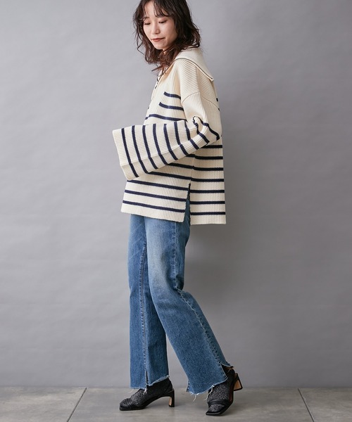 CIAOPANIC TYPY(チャオパニックティピー)の「【willow】ボーダーセーラーZIPプルオーバー(ニット/セーター・レディース・オレンジ/グリーン/ピンク/ブラック・ONE SIZE)」の13枚目の写真