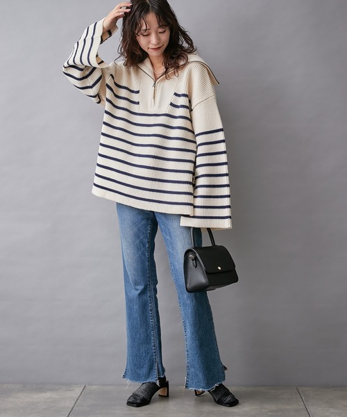 CIAOPANIC TYPY(チャオパニックティピー)の「【willow】ボーダーセーラーZIPプルオーバー(ニット/セーター・レディース・オレンジ/グリーン/ピンク/ブラック・ONE SIZE)」の12枚目の写真