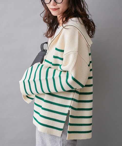 CIAOPANIC TYPY(チャオパニックティピー)の「【willow】ボーダーセーラーZIPプルオーバー(ニット/セーター・レディース・オレンジ/グリーン/ピンク/ブラック・ONE SIZE)」の18枚目の写真
