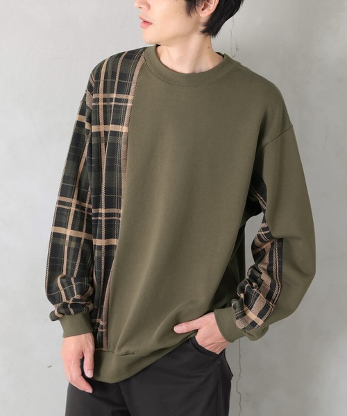 osharewalker(オシャレウォーカー)の「【廃盤】『チェック柄アシメ切替スウェット』(スウェット・メンズ・ブラック/カーキ・3/2)」の3枚目の写真