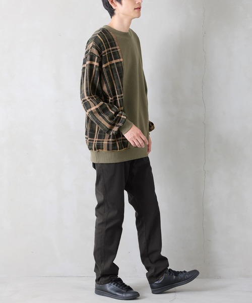 osharewalker(オシャレウォーカー)の「【廃盤】『チェック柄アシメ切替スウェット』(スウェット・メンズ・ブラック/カーキ・3/2)」の4枚目の写真