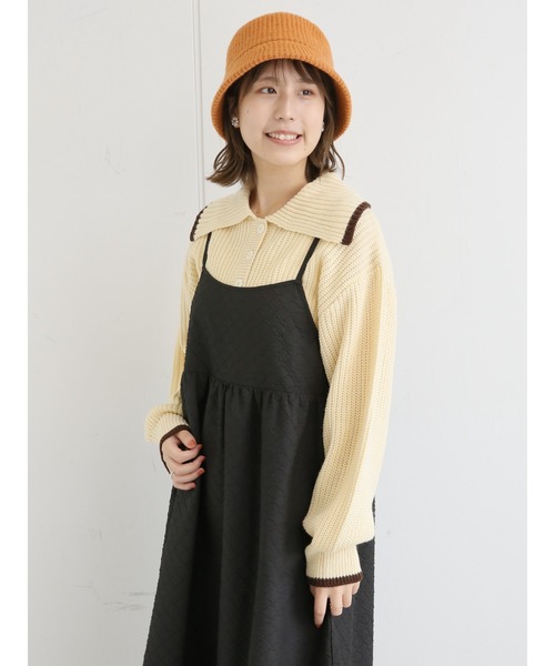 ehka sopo(エヘカソポ)の「ふくれジャカードキャミワンピース(ワンピース・レディース・ブラック/キナリ/ブルー・フリ-)」の8枚目の写真