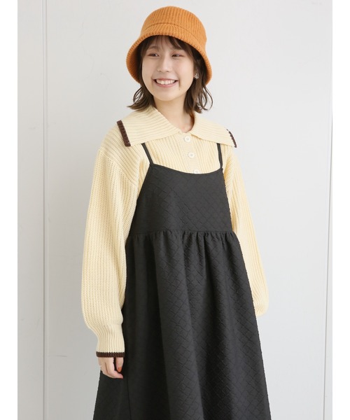 ehka sopo(エヘカソポ)の「ふくれジャカードキャミワンピース(ワンピース・レディース・ブラック/キナリ/ブルー・フリ-)」の9枚目の写真