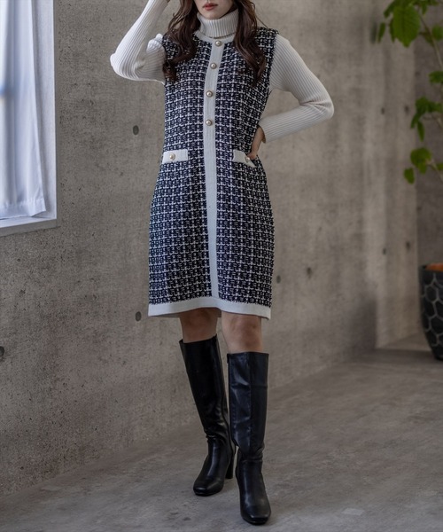 clear（クリア）の「ミドル丈ジャカードニットワンピース（ワンピース・レディース・ホワイト/ブラック/オレンジ/ラベンダー/ブルー・F）」の9枚目の写真