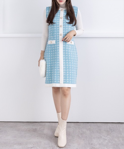 clear（クリア）の「ミドル丈ジャカードニットワンピース（ワンピース・レディース・ホワイト/ブラック/オレンジ/ラベンダー/ブルー・F）」の10枚目の写真