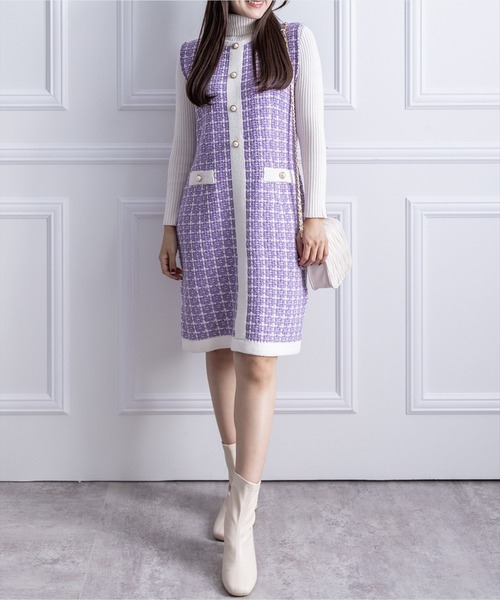 clear（クリア）の「ミドル丈ジャカードニットワンピース（ワンピース・レディース・ホワイト/ブラック/オレンジ/ラベンダー/ブルー・F）」の13枚目の写真