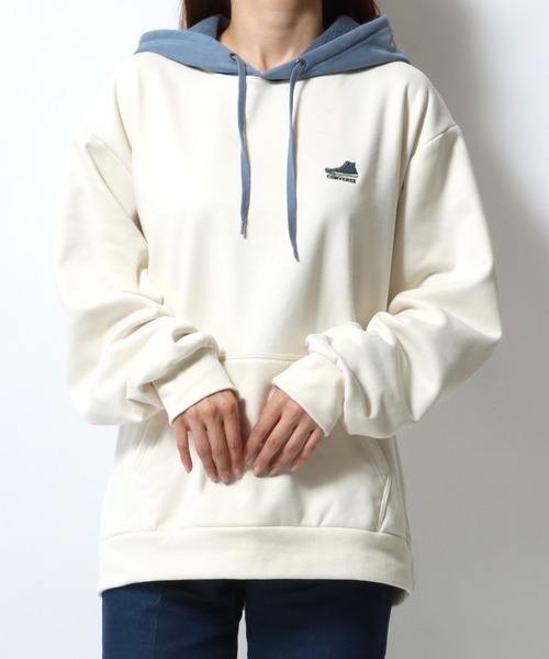 CONVERSE(コンバース)の「CONVERSE/コンバース スウェード 裏起毛 プルパーカー オーバーサイズ スウェット フーディー レディース メンズ トップス(パーカー・レディース・グレー/オフホワイト/カーキ/サックスブルー・M/L/LL)」の5枚目の写真