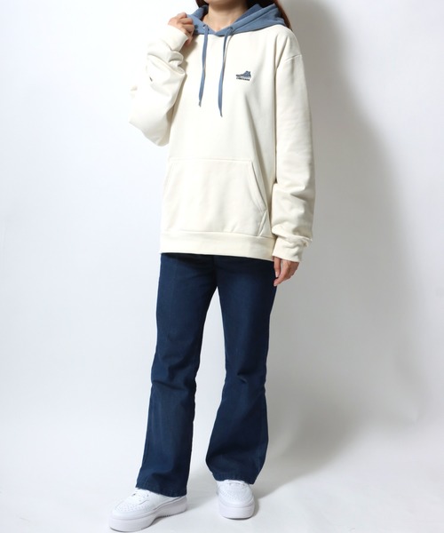 CONVERSE(コンバース)の「CONVERSE/コンバース スウェード 裏起毛 プルパーカー オーバーサイズ スウェット フーディー レディース メンズ トップス(パーカー・レディース・グレー/オフホワイト/カーキ/サックスブルー・M/L/LL)」の6枚目の写真