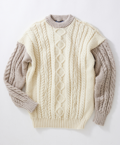 Guernsey（ガンジー）の「【Guernsey Woollens×JS 】別注 クレイジーアラン クルーネックニット（ニット/セーター・メンズ・チャコールグレー/ブラック/アイボリー・MEDIUM/LARGE）」の2枚目の写真