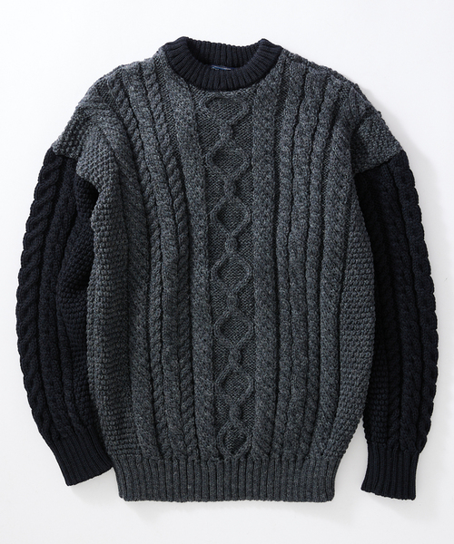 Guernsey（ガンジー）の「【Guernsey Woollens×JS 】別注 クレイジーアラン クルーネックニット（ニット/セーター・メンズ・チャコールグレー/ブラック/アイボリー・MEDIUM/LARGE）」の3枚目の写真