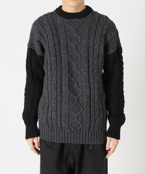 Guernsey（ガンジー）の「【Guernsey Woollens×JS 】別注 クレイジーアラン クルーネックニット（ニット/セーター・メンズ・チャコールグレー/ブラック/アイボリー・MEDIUM/LARGE）」の9枚目の写真